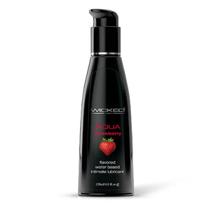 Wicked Aqua Strawberry - Strawberry Flavoured Water Based Lubricant - 120 ml (4 oz) Bottle