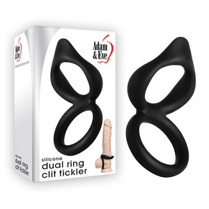Adam & Eve Silicone Dual Ring Clit Tickler - Black Cock & Ball Rings