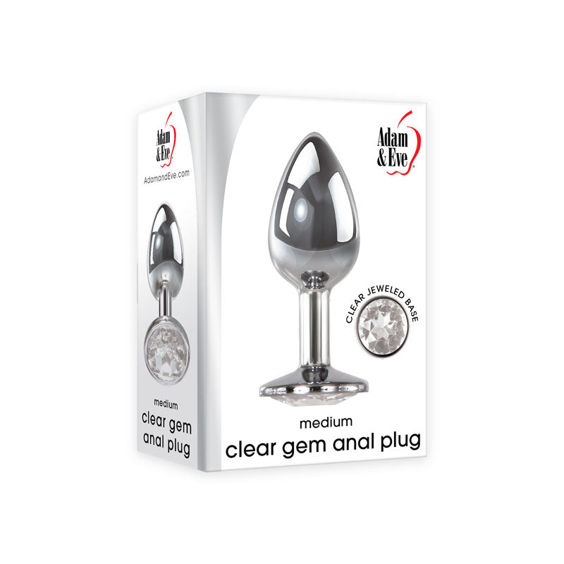 Adam & Eve Clear Gem Anal Plug - Medium - Metallic 8.2 cm Medium Butt Plug with Clear Gem Base