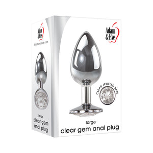 Adam & Eve Clear Gem Anal Plug - Large - Metallic 9.5 cm Large Butt Plug with Clear Gem Base
