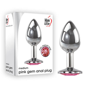 Adam & Eve Pink Gem Anal Plug - Medium - Silver Medium 8.2 cm Metal Butt Plug with Pink Gem