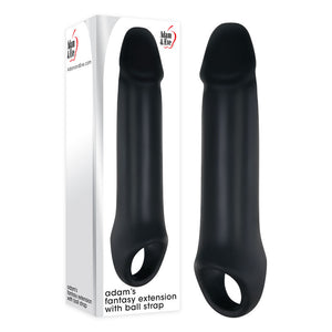 Adam & Eve Adam's Fantasy Extension with Ball Strap - Black Penis Extension Sleeve