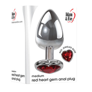 Adam & Eve Red Heart Gen Anal Plug - Medium - Metallic 8.25 cm Butt Plug with Heart Gem Base