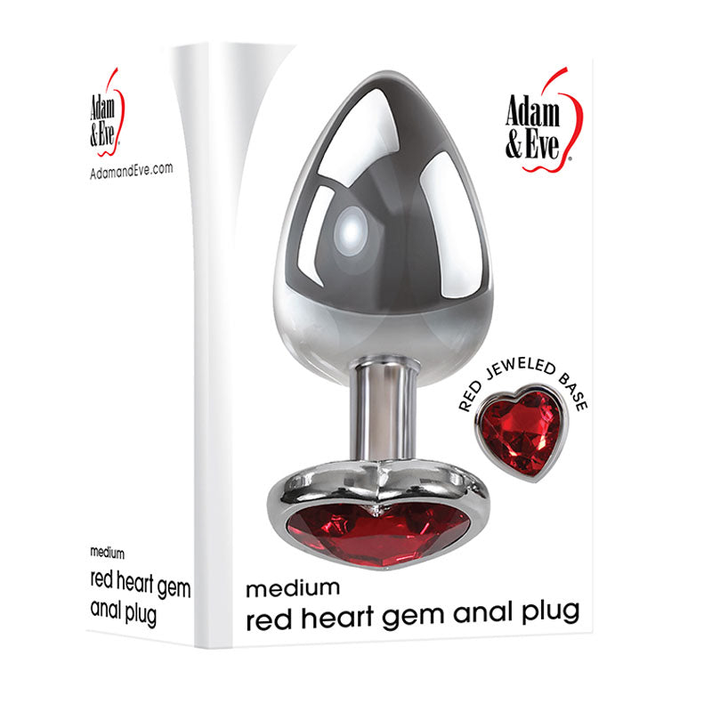 Adam & Eve Red Heart Gen Anal Plug - Medium - Metallic 8.25 cm Butt Plug with Heart Gem Base