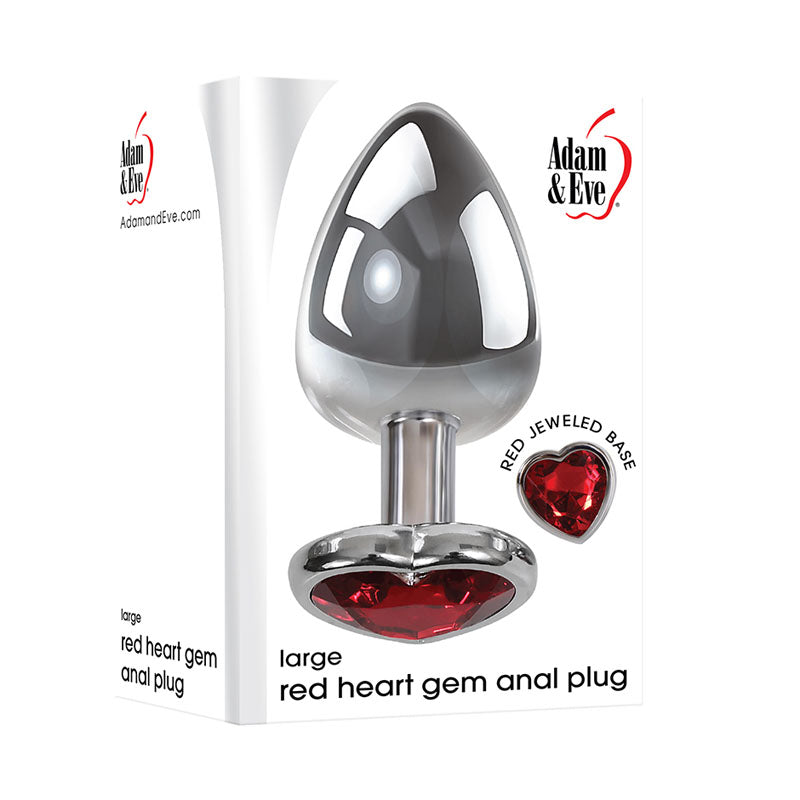 Adam & Eve Red Heart Gen Anal Plug - Large - Metallic 9.5 cm Butt Plug with Heart Gem Base