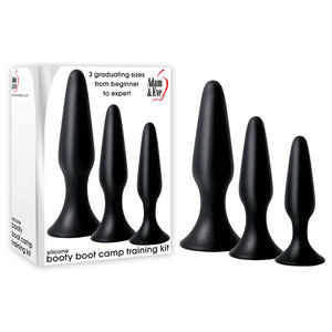 Adam & Eve Silicone Booty Boot Camp Training Kit - Black Butt Plugs - Set of 3 Sizes