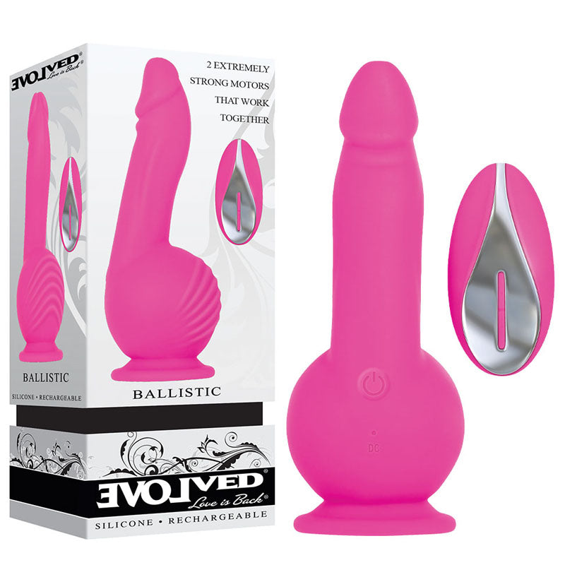 Evolved Ballistic - Pink 19 cm USB Rechargeable Vibrating Dong with Balls Motor & Remote