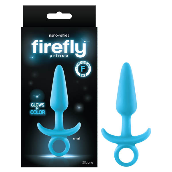 Firefly Prince - Glow-in-Dark Blue 10.9 cm Small Butt Plug with Ring Bull