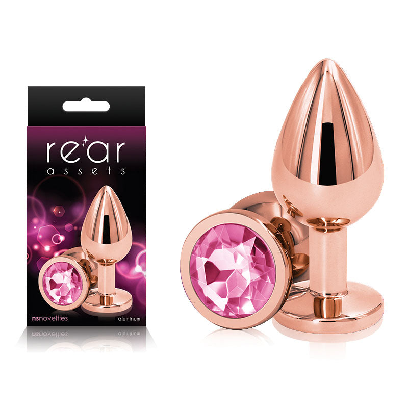 Rear Assets Rose Gold Medium - Rose Gold Medium Metal Butt Plug with Pink Gem Base