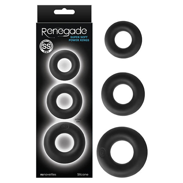 Renegade Super Soft Power Rings - Black Cock Rings - Set of 3 Sizes