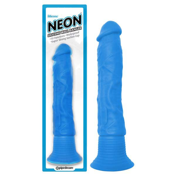 Neon Silicone Wall Banger - Blue 15.2 cm (6'') Vibrating Dong with Suction Cup Base