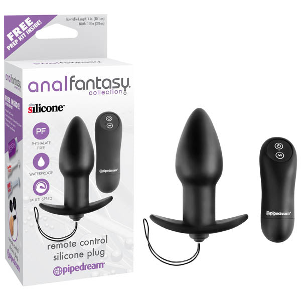 Anal Fantasy Collection Remote Control Silicone Plug - Black 10 cm (4'') Vibrating Butt Plug