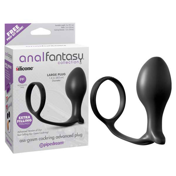 Anal Fantasy Collection Ass-Gasm Cock Ring Advanced Plug - Black Cock Ring with Anal Plug