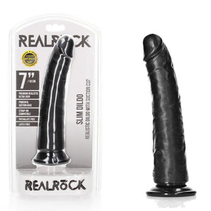 REALROCK Realistic Slim Dildo with Suction Cup - 18cm - Black 18 cm (7'') Dong
