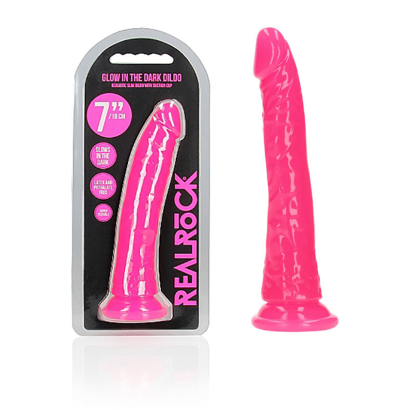REALROCK 18 cm Slim Glow in the Dark Neon - Pink - Glow in Dark Pink 18 cm (7'') Dong