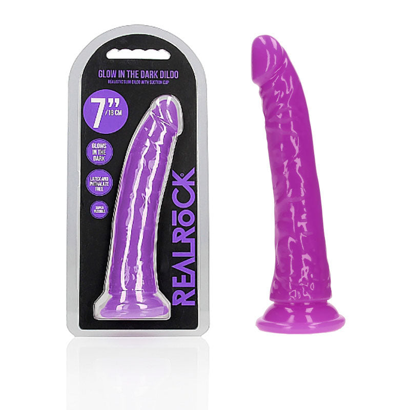 REALROCK 18 cm Slim Glow in the Dark Neon - Purple - Glow in Dark Purple 18 cm (7'') Dong