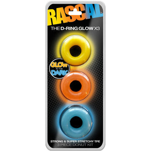 Rascal The D-Ring Glow X3 - Glow In Dark Coloured Cock Rings - Set of 3